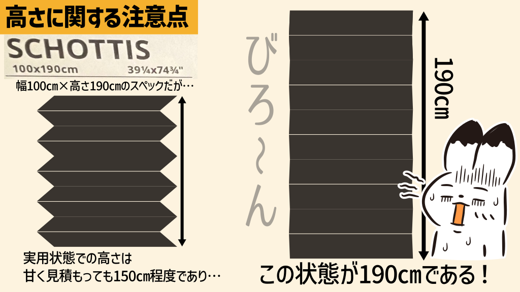 ショッティスの高さ表記は伸ばした状態のもの